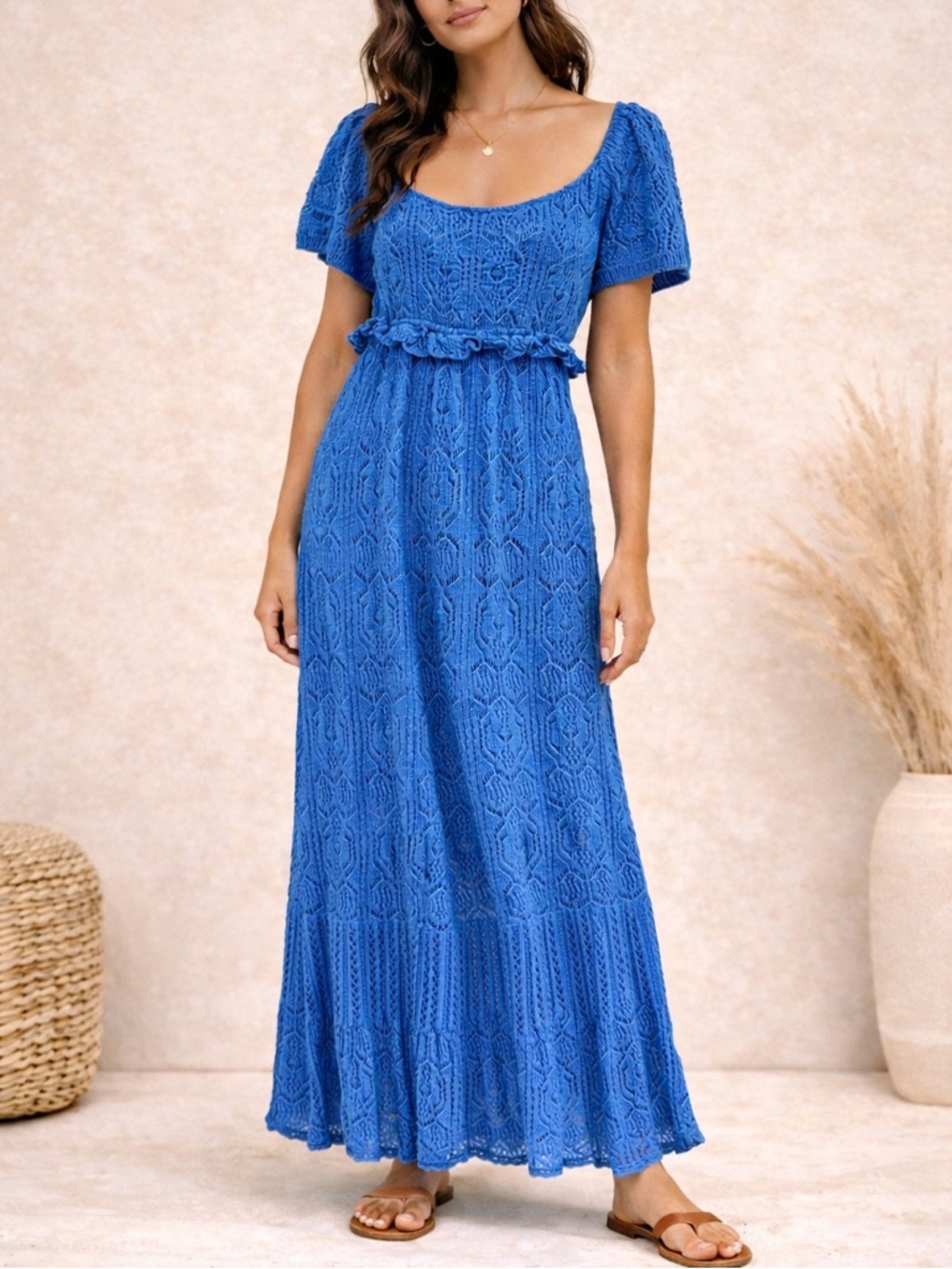 Zara Cobalt Blue Crochet Maxi Dress - Women